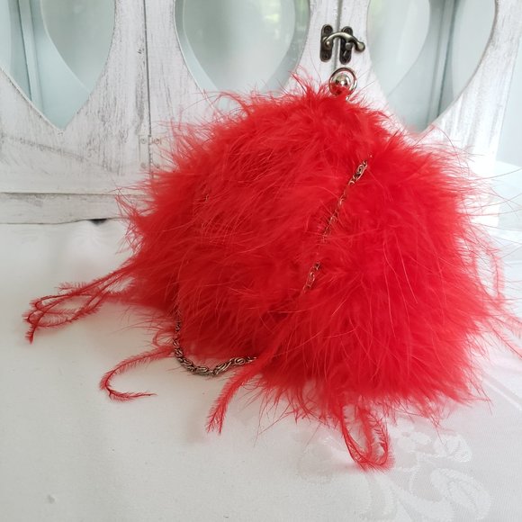 XCITE Red Satin & Feathers Special Occasion Purse - Picture 12 of 12